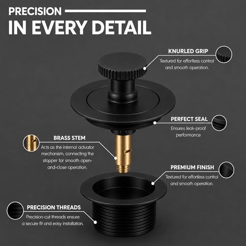 SUPPLYGIANT 1-1/2 in Lift & Turn Bathtub Drain Stopper Assembly, Matte Black - Image 2