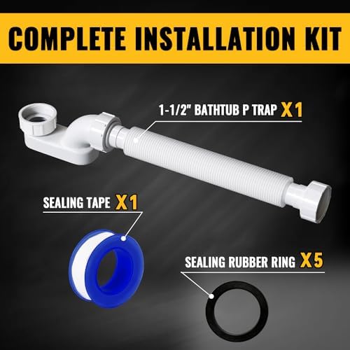 VIVIDA Bathtub Shower Drain Pipe, 1-1/2" Low Profile P Trap - Image 7