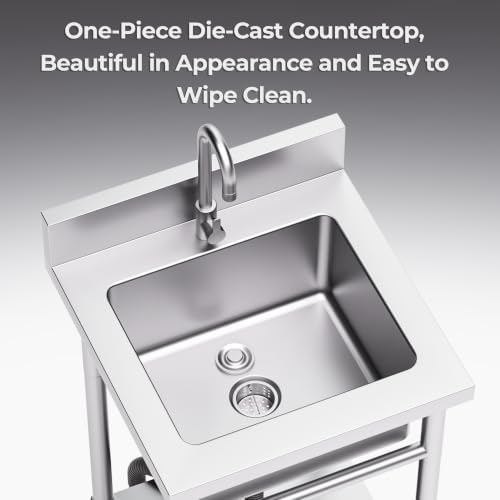 20" Stainless Steel Utility Sink, Freestanding Single Bowl Garage Sink - Image 5