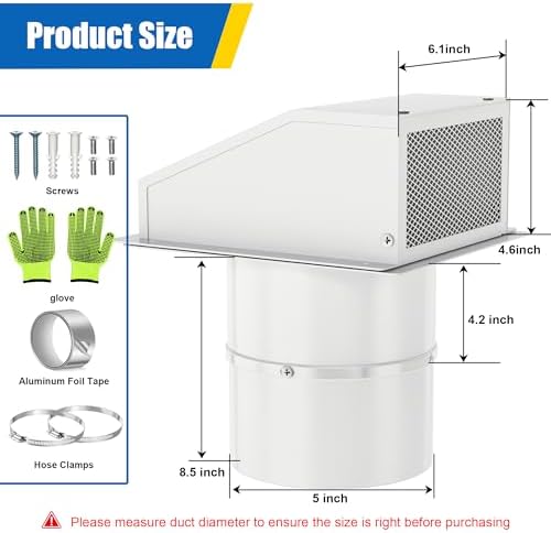 5 inch Dryer Vent Cover Outside Exhaust Vent Hooded Wall Vent Cover - Image 2
