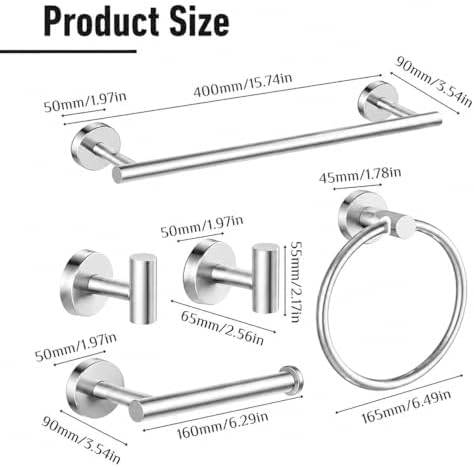 Silver 5 Pieces Bathroom Hardware Set, 16 Inch Bathroom Towel Holder, - Image 2