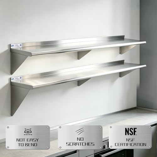 Hally Stainless Steel Shelf 2 Pack Wall Mounted Metal Shelves 12"x60" NSF - Image 4