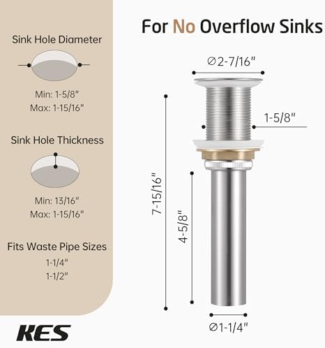 KES Faster Drainage Bathroom Sink Drain Without Overflow - Image 6