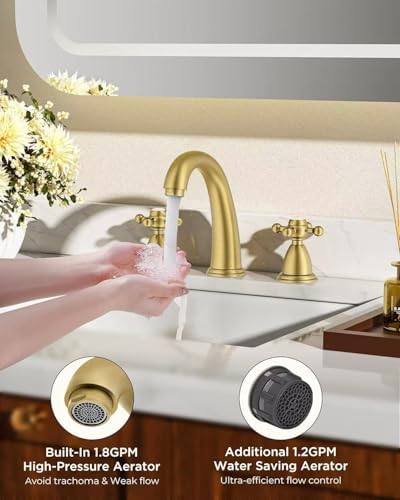 FORIOUS Bathroom Sink Faucet 3 Hole Widespread 8 Inch Vintage​ Brushed Gold - Image 4