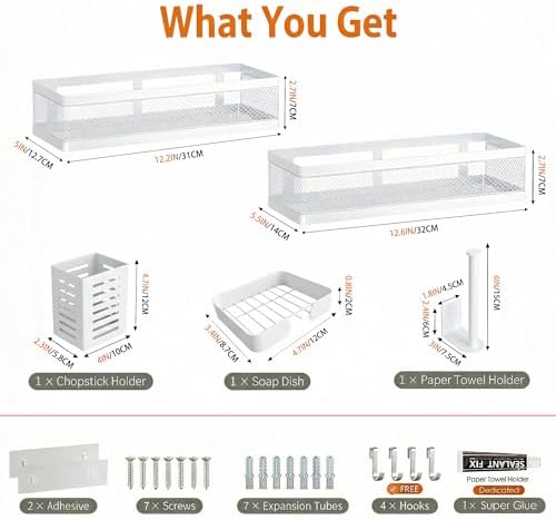 PUSDON 5-in-1 Wide Wall Mount Wrapped Mesh Kitchen Organizer & Shower Caddy Kit - Image 3