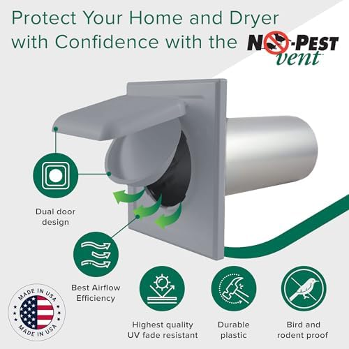 NO-PEST VENT Dual Door Dryer Vent Cover 4 Inch Outdoor, Made in USA, Highest - Image 2