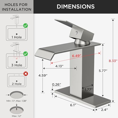 FORIOUS Bathroom Faucet 1 Hole Single Handle Vanity Faucets Brushed Nickel - Image 3