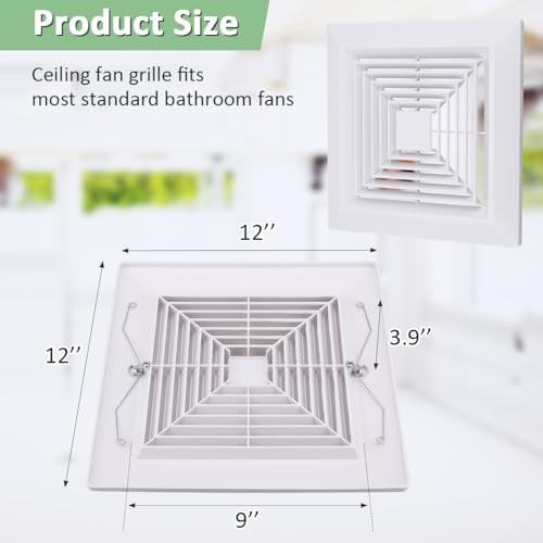 12x12 Bathroom Exhaust Fan Cover, Ceiling Vent Grille - Image 2