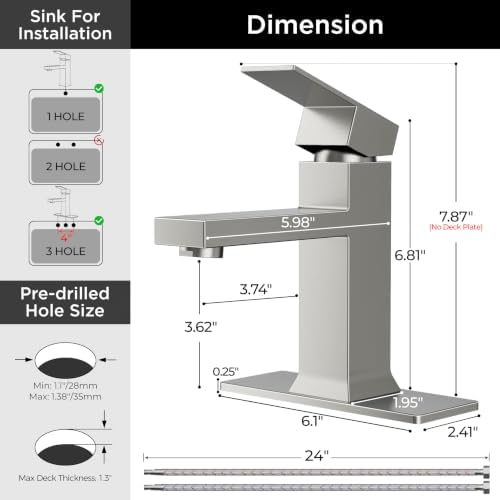 FORIOUS Bathroom Faucet 1 Hole Single Handle Vanity Faucet Brushed Nickel - Image 2