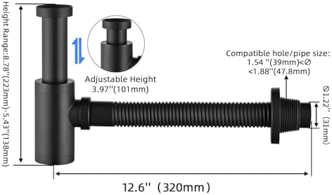 Bathroom Sink P-Trap Drain, Adjustable 1-1/4 Bottle P Trap Solid Brass Sink - Image 2