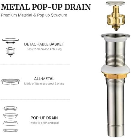 Pop up Sink Drain Stopper for Bathroom Vessel Vanity Sink Art Basin Brushed - Image 2