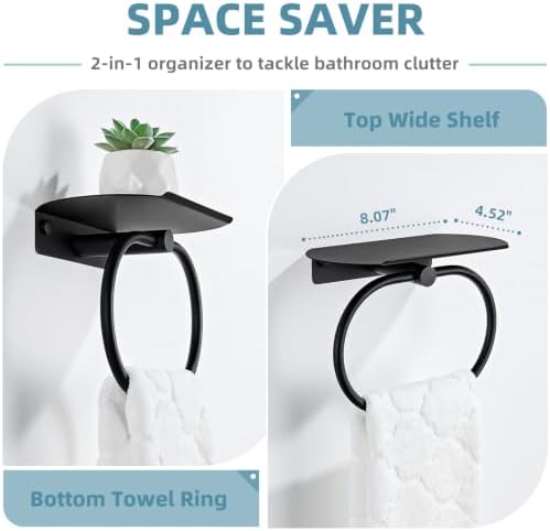 Suyar Oval Towel Ring with Shelf, Bathroom Hand Towel Holder Matte Black - Image 4