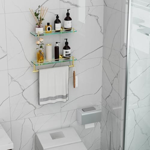 Towel Rack with Shelf 16 Inch, Bathroom Shelf with Towel Bar Tempered Glass - Image 6