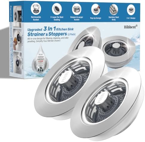 Hibbent 2 Pack Metal Kitchen Sink Drain Strainer and Stopper, Transparent by Hibbent