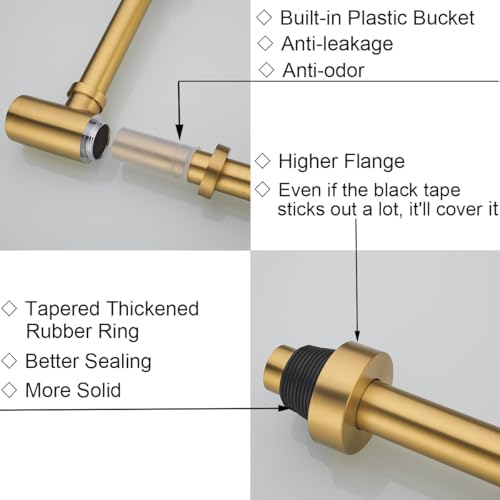 RANDOM Brass P Trap with Bathroom Sink Stopper Kit Without Overflow, Champagne - Image 5
