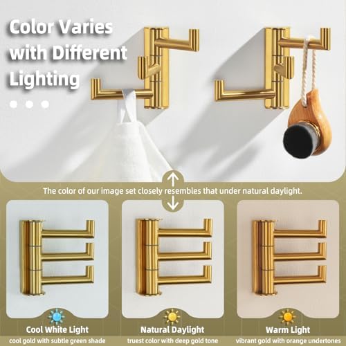 Angle Simple Towel Hooks, Swivel Bathroom Hook, Brushed Dark Gold, 2 Pack - Image 4