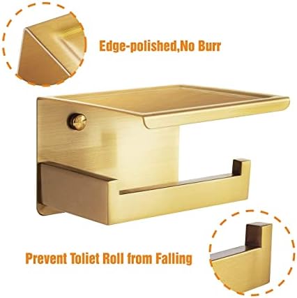 HITSLAM Toilet Paper Holder Brushed Brass, Adhesive Wall Mount, No Wobble - Image 5