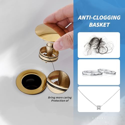 BWE One-Piece Pop-Up Sink Drain, Brushed Gold, - Image 5