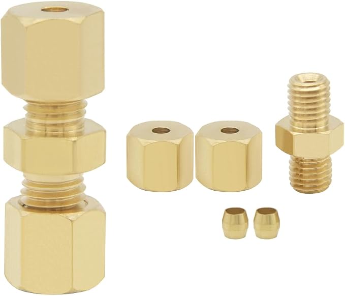 Hooshing 10PCS Brass Compression Tube Fitting 1/8" OD x 1/8" OD Connector - Image 2