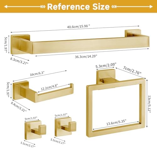 5-Piece Brushed Gold Bathroom Accessory Set, 16 Inch Bathroom Hardware Set - Image 3
