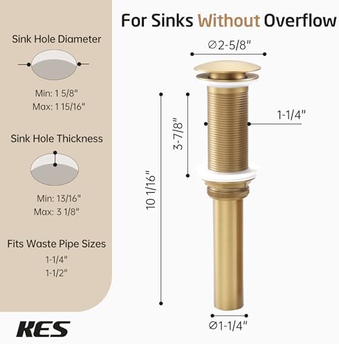 KES Brushed Gold Bathroom Pop Up Drain - Image 6