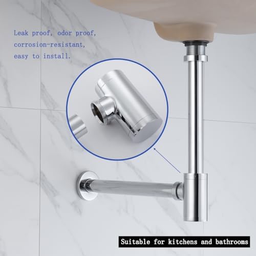 Bathroom Sink P-Trap Solid Brass 1-1/4 Bottle Trap Sink Drain Tube - Image 4