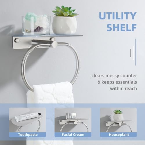 Suyar Bathroom Towel Ring with Shelf, Oval Hand Towel Holder Brushed Nickel - Image 5