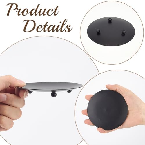 GORGECRAFT 2Pcs Black Small Candle Plate Flat Round Candlestick Stand Holders - Image 6