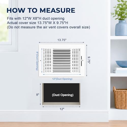 2PK 12x8 Ceiling Vent Cover for Wall 12x8 Ducts, 3 Way Ceiling Register - Image 2