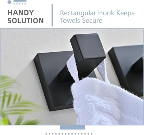 Toilet Paper Holder Set with 2 Square Robe Hooks, Matte Black - Image 4