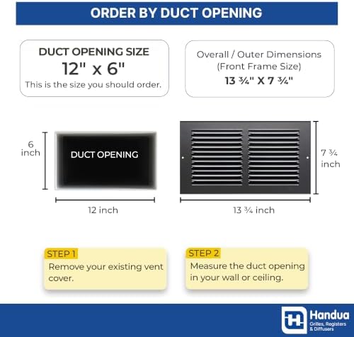 Fits 12x6 Duct Opening | Steel Return Air Grille by Handua | Vent Cover Grill - Image 2