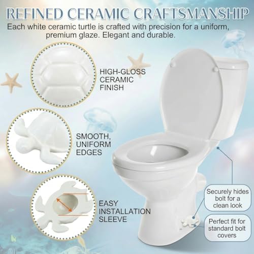 White Sea Turtle Ceramic Toilet Bolt Covers 2-Pack, Decorative Bathroom - Image 6