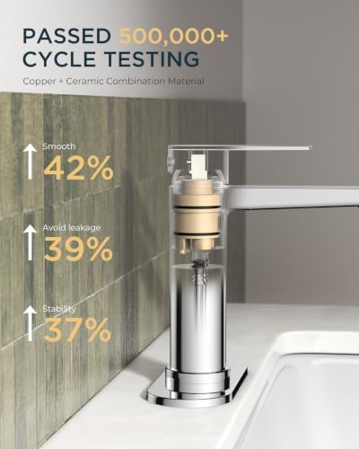 FORIOUS Single Hole Bathroom Faucet Chrome, Commercial Faucet - Image 2