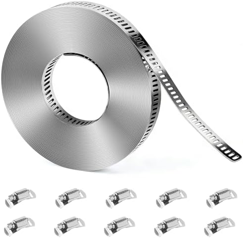 Hose Clamps DIY Kit 16 FT, Adjustable Metal Screw Clamps Strap +10 Fastener by KintKita