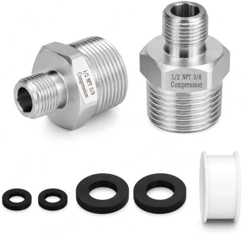 2 Pack 1/2" MNPT to 3/8" Compression Adapter, Lead-Free 304 Stainless Steel by Tsinghwang