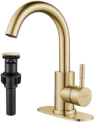 Bathroom Sink Faucet Single Hole Brushed Gold, Modern Single Handle Bathroom by KOHONBY