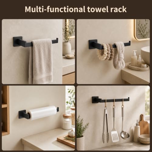 9 Piece Matte Black Bathroom Hardware Set, 24 Inch Double Towel Bar - Image 5