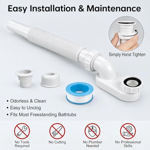 Flexible Tub Drain with Low Profile P Trap, 1-1/2'' & 3'' Inlet - Image 2