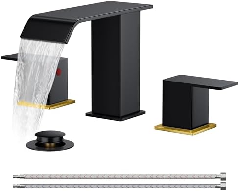 FORIOUS Bathroom Faucet 3 Hole, 8 Inch Widespread Sink Faucet Black and Gold by FORIOUS
