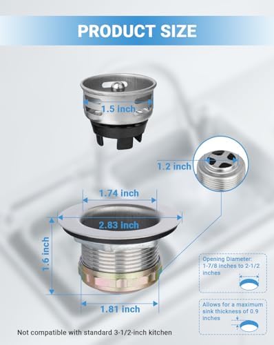 2" RV Sink Drain with Basket Strainer, Anti-Clog - Image 2