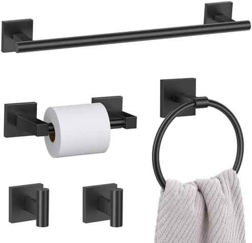 Lairuier Matte Black Bathroom Accessories, Towel Bar Set Wall Mounted by LairuierBathroomHardwareSet