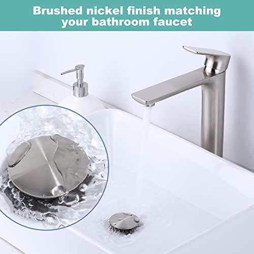 Bathroom Sink Drain Without Overflow, ARCORA Brushed Nickel Pop Up Drain - Image 4