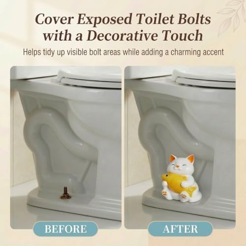 boeemi Ceramic Cat Toilet Bolt Covers Decorative, Tool-Free Install 2 Pack - Image 2