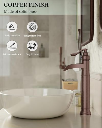 Vessel Sink Faucet Copper Tall Bathroom Faucets Waterfall Single Handle - Image 4