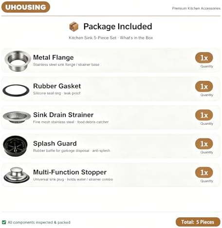 Garbage Disposal Flange 5-Piece Kit, 3-1/2 in Putty-Free Sink Stopper - Image 7