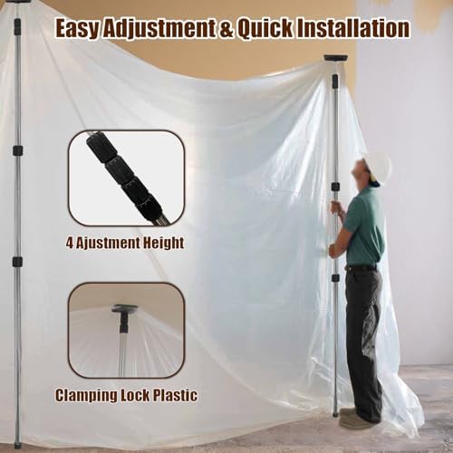 12FT Dust Barrier Poles 4 Pack, Stainless Steel Retractable Zipper Wall Poles - Image 5