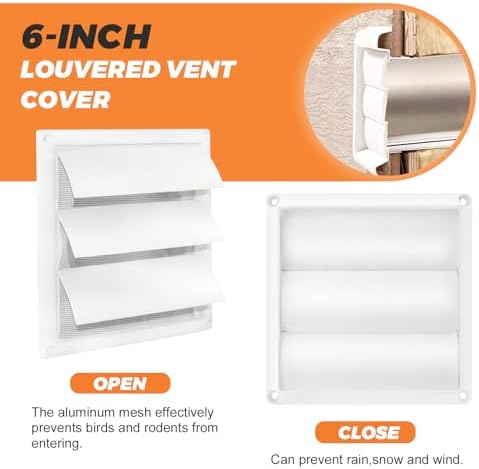Beaquicy 6'' Louvered Dryer Vent Cover 8" x 8" Outside Dimensions - Image 3