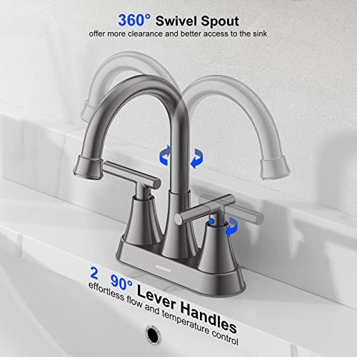 Bathroom Faucet, Hurran 4 inch Centerset 2-Handle Lead-Free, Brushed Grey - Image 3