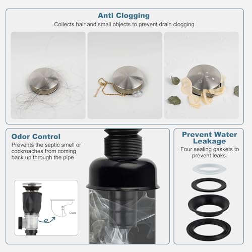 Bathroom Sink Drain Kit/Drain Pipe/Pop-Up Stopper, Big Cap, Brushed Nickel - Image 3