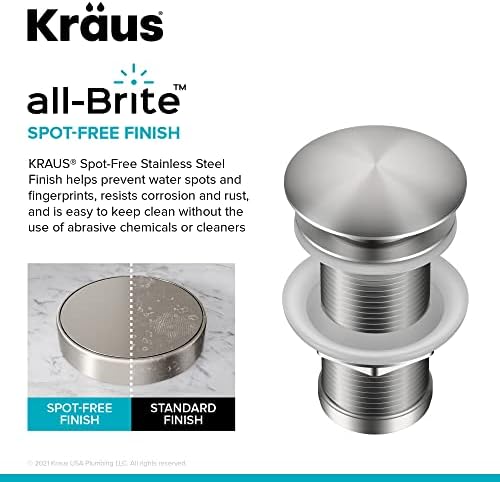 KRAUS Pop-Up Drain for Bathroom Sink Without Overflow in Spot-Free Stainless - Image 6